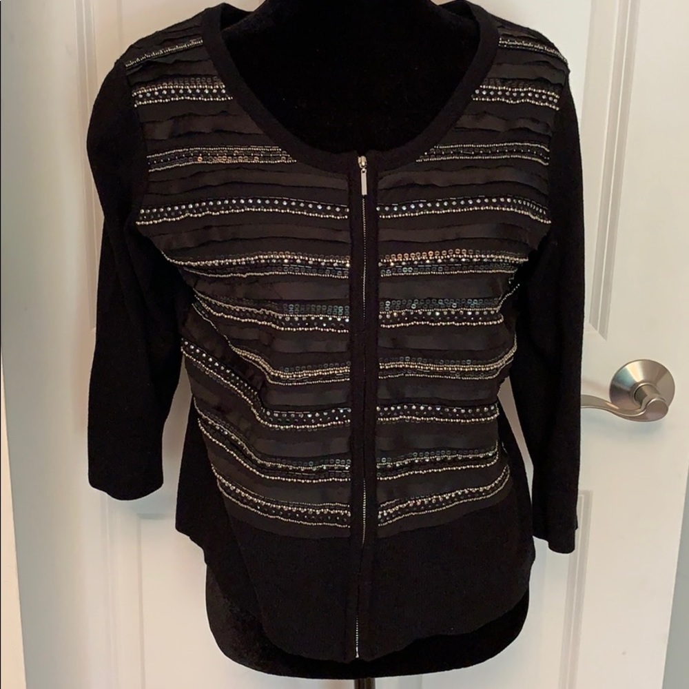 WHBM zip up cardigan black